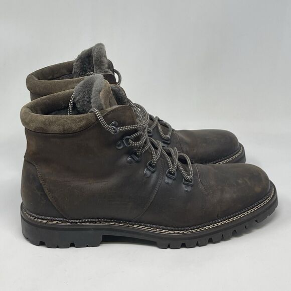 Mr P. Mr Porter Jacques Wax Commander Boots Mens 11 Brown Leather Suede Faux Fur - Picture 1 of 16